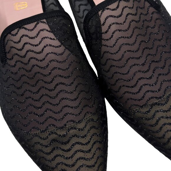 PRETTY BALLERINAS Mesh Glitters Slide Mule Pointed Toe Ballet Flat Black Nude 39 - Picture 3 of 10